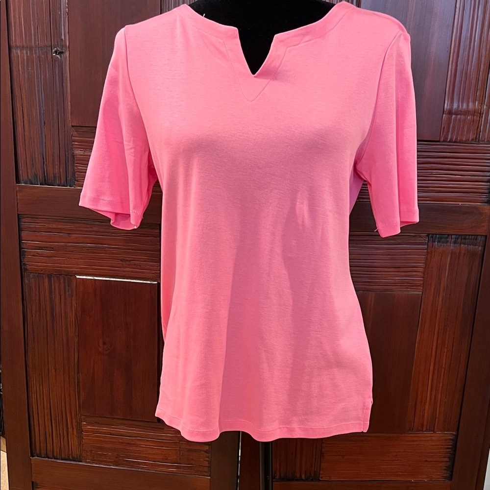 Talbots pink notched collar, short sleeve, cotton, Petite Large